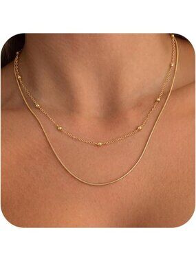 Women's Layered Bead Gold Non Tarnish Chunky 14k Gold Plated Layered Necklaces